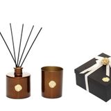 MİSSİ Kahverengi Golden Glow 200 ml Dark Amber Oda Kokusu ve Mumluk Hediye Seti (Dekoratif Sıvama Kutulu)