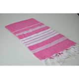 Missi Pembe Beyaz Şeritli Yıkanmış Pamuk Peştemal - 100 x 180 cm - Pembe - Beyaz