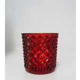 MİSSİ Yılbaşı Kristal Kesme Cam Mumluk ve Tealight Seti (12 cm) KIRMIZI