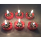 Missi Yılbaşı Temalı 6’lı Çam Ağacı Kabartmalı Dekoratif Tealight Mum Seti – Şık Masa ve Ev Süsü - Kırmızı