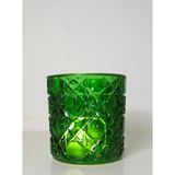 MİSSİ Yılbaşı Yeşil Kristal Kesme Cam Bardak Mumluk ve Tealight Seti (8 cm)