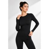 MissKATRE Kadın Siyah Uzun Kollu Bisiklet Yaka Basic Body Badi Slim Fit Likralı Esnek Viskon Günlük Bluz