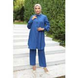 MİSSKAYLE Büzgü Detaylı Tesettür Indigo Takım