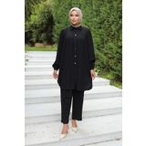 MİSSKAYLE Büzgü Detaylı Tesettür Siyah Takım