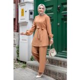 MİSSKAYLE Dikiş Detaylı Tesettür Camel Takım