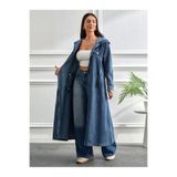 MİSSKAYLE Kapüşonlu Kot Elbise | Uzun Kesim Cepli Modern Stil