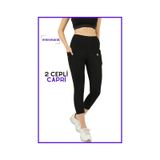Missmaral Kadın Siyah Yüksek Bel Toparlayıcı Çift Cepli Diz Altı Kapri Tayt Capri Slim Fit 1054 SiYAH