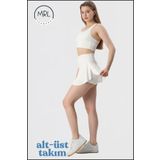 missmaral Kadın Spor Takım Ekru Şort Etek ve Ped Destekli Crop Bra Takım Tenis Deniz Havuz Active Sports