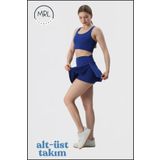 missmaral Kadın Spor Takım Mavi Şort Etek ve Ped Destekli Crop Bra Takım Tenis Deniz Havuz Active Sports