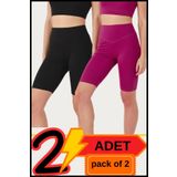 missmaral Kadın Yüksek Bel Toparlayıcı Kısa Siyah &mürdüm Şort Tayt 2'li Paket Lycralı Biker Shorts 21070
