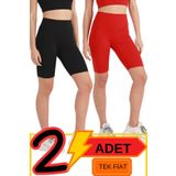 missmaral Kadın Yüksek Bel Toparlayıcı Şort Tayt Siyah & Kırmızı 2'li Paket Lycralı Biker Shorts 21070