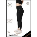 missmaral Kadın Yüksek Bel Toparlayıcı Spor Tayt Siyah / Haki Şerit Detaylı Lycralı Dalgıç 1041