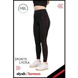 missmaral Kadın Yüksek Bel Toparlayıcı Spor Tayt Siyah / Kırmızı Şerit Detaylı Lycralı Dalgıç 1041