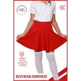 missmaral Kırmızı Şortlu Etek Yüksek Bel Okul Oyun Gösteri Bayram Havuz Deniz Etkinlik Skirt With Shorts 4101