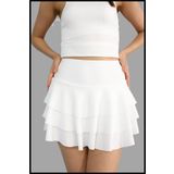 missmaral Mykonos Etek Beyaz Içte Sabit Şortlu Yüksek Bel Likralı Bürümcük Kumaş Skirt With Shorts 1101