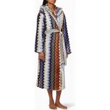 Missoni Unisex Giacomo Kapşonlu Bornoz, Pamuklu Kadife, Zikzak Desenli & Konforlu - Kahverengi