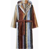 Missoni Unisex Giacomo Kapşonlu Bornoz, Pamuklu Kadife, Zikzak Desenli & Konforlu - Siyah