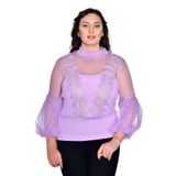 missrose Kadın Büyük Beden Adlet Sandy Kumaş Etek Gipeli Dantelli 2'li Takım Bluz MOR 44