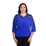 missrose Kadın Büyük Beden İçi Sandy Kumaş Önü Şifon Roba Dantel Taşlı ve İnci Detaylı Bluz MAVİ 44