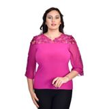 missrose Kadın Büyük Beden İçi Sandy Kumaş Önü Şifon Roba Dantel Taşlı ve İnci Detaylı Bluz MOR 50