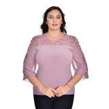 missrose Kadın Büyük Beden İçi Sandy Kumaş Önü Şifon Roba Dantel Taşlı ve İnci Detaylı Bluz SOMON 46