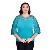 missrose Kadın Büyük Beden İçi Sandy Kumaş Önü Şifon Roba Dantel Taşlı ve İnci Detaylı Bluz YEŞİL 50