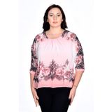 missrose Kadın Büyük Beden İçi Sandy Kumaş Şifon Kruvaze Bluz PEMBE 46