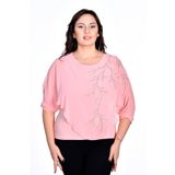 missrose Kadın Büyük Beden İçi Sandy Kumaş Şifon Kumaş Bluz PUDRA 44