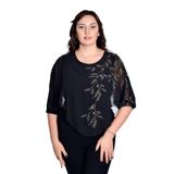 missrose Kadın Büyük Beden İçi Sandy Kumaş Şifon Kumaş Bluz SİYAH-GÜMÜŞ 46