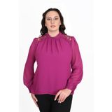 missrose Kadın Büyük Beden Jessica Kumaş Sifon Kol Dantel Manşet Uzun Kol Bluz FUŞYA 48