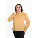 missrose Kadın Büyük Beden Jessica Kumaş Sifon Kol Dantel Manşet Uzun Kol Bluz HARDAL 44