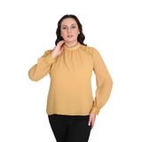 missrose Kadın Büyük Beden Jessica Kumaş Sifon Kol Dantel Manşet Uzun Kol Bluz HARDAL 46