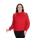 missrose Kadın Büyük Beden Jessica Kumaş Sifon Kol Dantel Manşet Uzun Kol Bluz KIRMIZI 50