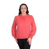 missrose Kadın Büyük Beden Jessica Kumaş Sifon Kol Dantel Manşet Uzun Kol Bluz NAR 44