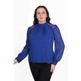 missrose Kadın Büyük Beden Jessica Kumaş Sifon Kol Dantel Manşet Uzun Kol Bluz SAKS 48
