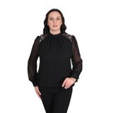 missrose Kadın Büyük Beden Jessica Kumaş Sifon Kol Dantel Manşet Uzun Kol Bluz SİYAH 48