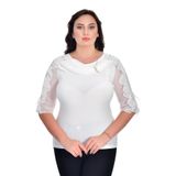 missrose Kadın Büyük Beden Sandy Kumaş Dantel Detaylı Broşlu Bluz BEYAZ 46