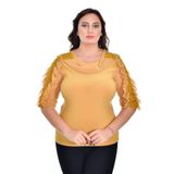 missrose Kadın Büyük Beden Sandy Kumaş Dantel Detaylı Broşlu Bluz HARDAL 46