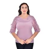 missrose Kadın Büyük Beden Sandy Kumaş Dantel Detaylı Broşlu Bluz LİLA 46