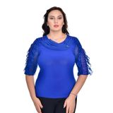 missrose Kadın Büyük Beden Sandy Kumaş Dantel Detaylı Broşlu Bluz MAVİ 48