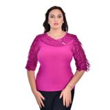 missrose Kadın Büyük Beden Sandy Kumaş Dantel Detaylı Broşlu Bluz MOR 48