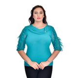 missrose Kadın Büyük Beden Sandy Kumaş Dantel Detaylı Broşlu Bluz YEŞİL 48