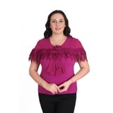 missrose Kadın Büyük Beden Sandy Kumaş Dantel Detaylı Geniş Yaka Bluz FUŞYA 48