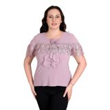missrose Kadın Büyük Beden Sandy Kumaş Dantel Detaylı Geniş Yaka Bluz PUDRA 46