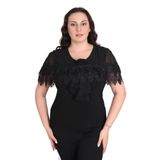 missrose Kadın Büyük Beden Sandy Kumaş Dantel Detaylı Geniş Yaka Bluz SİYAH 48