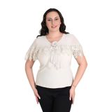 missrose Kadın Büyük Beden Sandy Kumaş Dantel Detaylı Geniş Yaka Bluz TAŞ 48