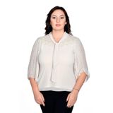 missrose Kadın Büyük Beden Sandy Kumaş İnci Detaylı Yarasa Kol Bluz BEJ 44