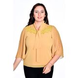 missrose Kadın Büyük Beden Sandy Kumaş İnci Detaylı Yarasa Kol Bluz HARDAL 48