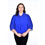 missrose Kadın Büyük Beden Sandy Kumaş İnci Detaylı Yarasa Kol Bluz MAVİ 46