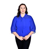missrose Kadın Büyük Beden Sandy Kumaş İnci Detaylı Yarasa Kol Bluz MAVİ 48